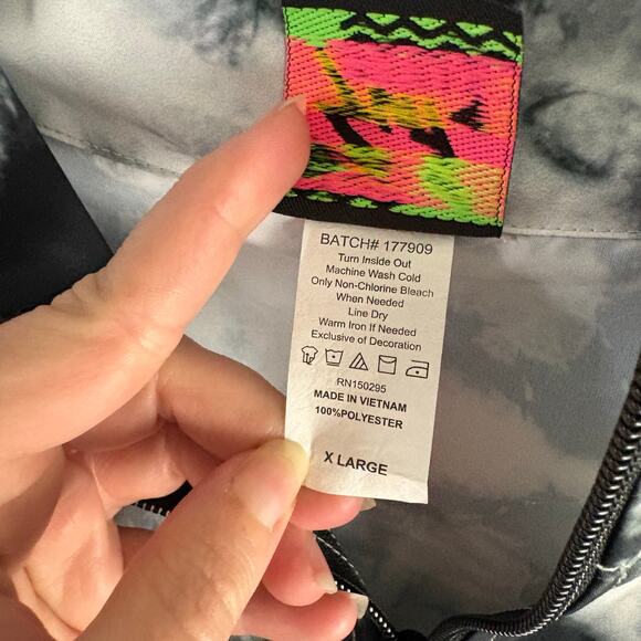 Vintage 90s Surf Style Windbreaker Jacket pullover Tye Die Black And White XL - Picture 6 of 7